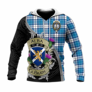 Roberton Tartan Family Crest Knitted Hoodie Lion Rampant Royal Thistle Shield Celtic Inspired Unisex Knitted Pullover Hoodie - Tartan Vibes Clothing
