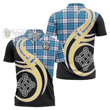 Roberton Tartan Zipper Polo Shirt with Family Crest and Celtic Symbol Style Unisex - Tartan Vibes Clothing