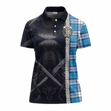 Roberton Tartan Women's Polo Shirt with Family Crest Cross Sword Thistle Celtic Vibes Women - Tartan Vibes Clothing