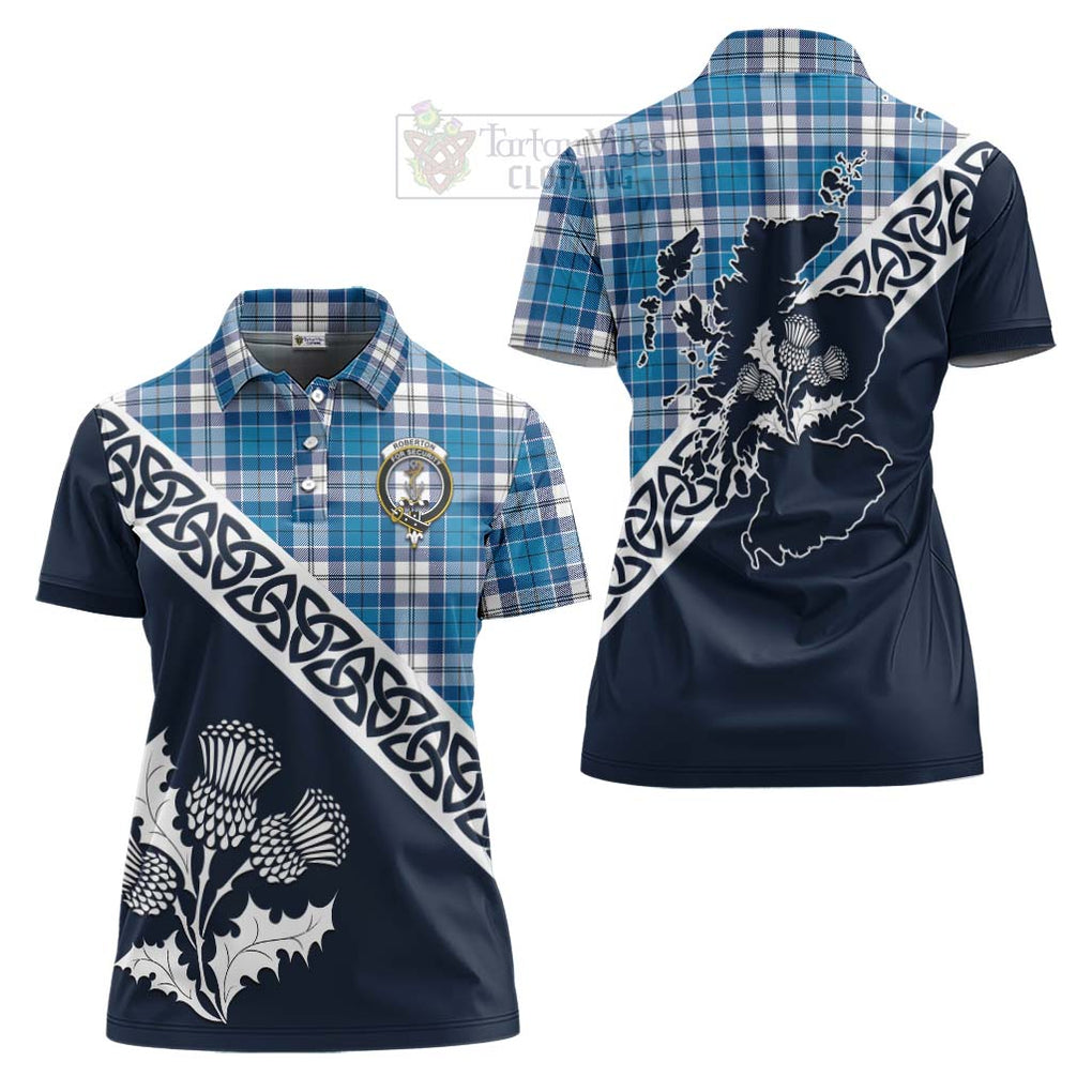 Roberton Tartan Women's Polo Shirt Featuring Thistle and Scotland Map Women - Tartanvibesclothing Store
