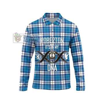 Roberton Tartan Long Sleeve Polo Shirt with Family Crest DNA In Me Style Unisex - Tartan Vibes Clothing