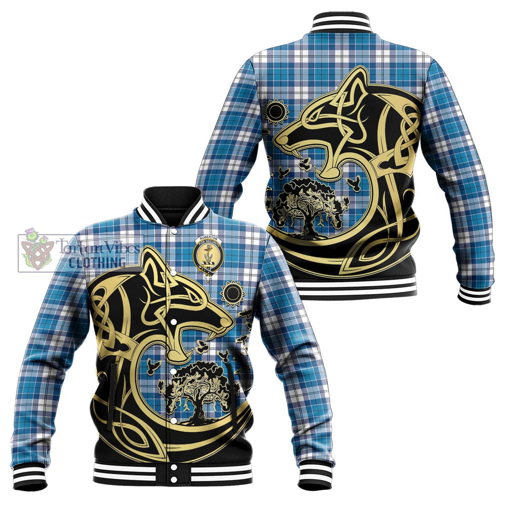 Roberton Tartan Baseball Jacket with Family Crest Celtic Wolf Style Unisex - Tartan Vibes Clothing