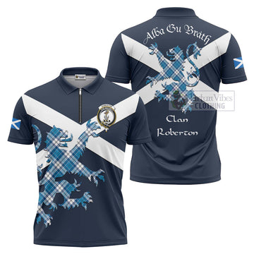 Roberton Tartan Lion Rampant Zipper Polo Shirt Proudly Display Your Heritage with Alba Gu Brath and Clan Name Unisex - Tartan Vibes Clothing