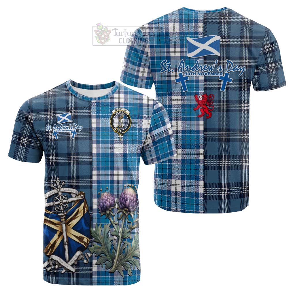 Roberton Tartan Cotton T-shirt Happy St. Andrew's Day Half Tartan Style Kid's Shirt - Tartan Vibes Clothing