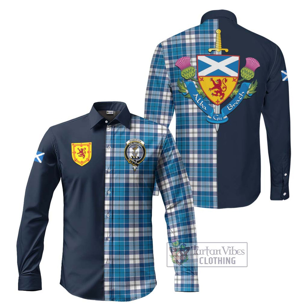 Roberton Tartan Long Sleeve Button Shirt Alba with Scottish Lion Royal Arm Half Style Men's Shirt S - Tartan Vibes Clothing