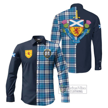 Roberton Tartan Long Sleeve Button Shirt Alba with Scottish Lion Royal Arm Half Style Men's Shirt S - Tartan Vibes Clothing