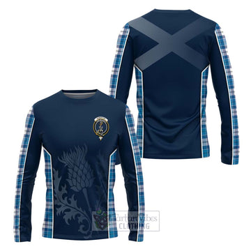 Tartan Vibes Clothing Roberton Tartan Long Sleeve T-Shirt with Family Crest and Scottish Thistle Vibes Sport Style