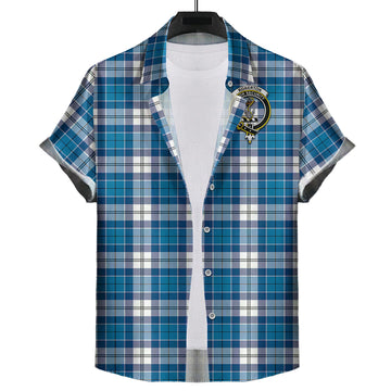 Roberton Tartan Short Sleeve Button Down Shirt with Family Crest