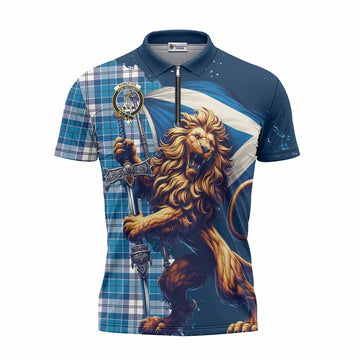 Roberton Tartan Family Crest Zipper Polo Shirt with Scottish Majestic Lion Unisex - Tartan Vibes Clothing