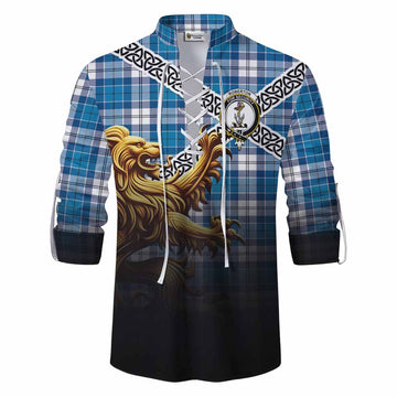 Roberton Crest Tartan Ghillie Kilt Shirt with Golden Lion Emblem Celtic Style Men - Tartan Vibes Clothing