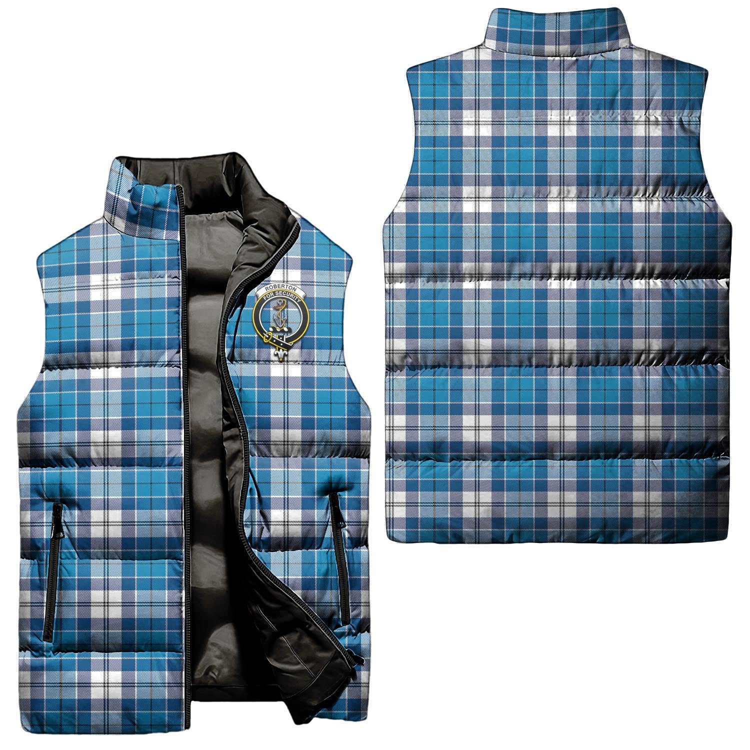 Roberton Tartan Sleeveless Puffer Jacket with Family Crest Unisex - Tartan Vibes Clothing