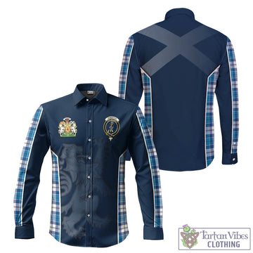 Roberton Tartan Long Sleeve Button Up Shirt with Family Crest and Lion Rampant Vibes Sport Style