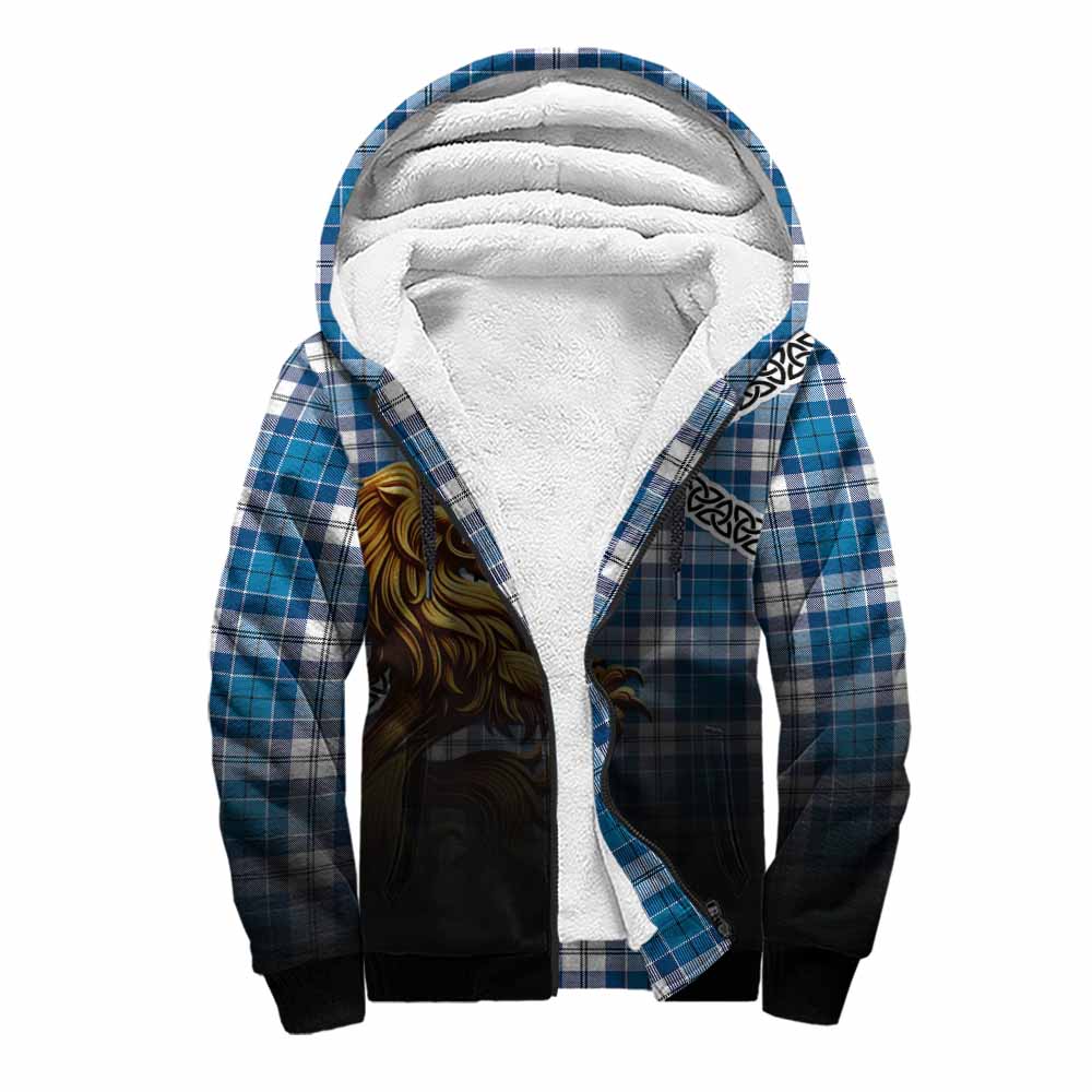 Roberton Crest Tartan Sherpa Hoodie with Golden Lion Emblem Celtic Style Unisex S - Tartan Vibes Clothing