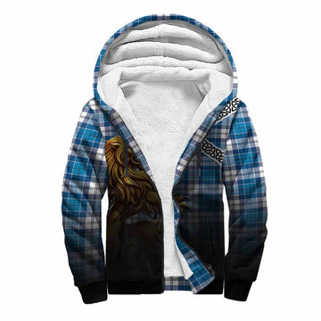 Tartan Vibes Clothing Roberton Crest Tartan Sherpa Hoodie with Golden Lion Emblem Celtic Style