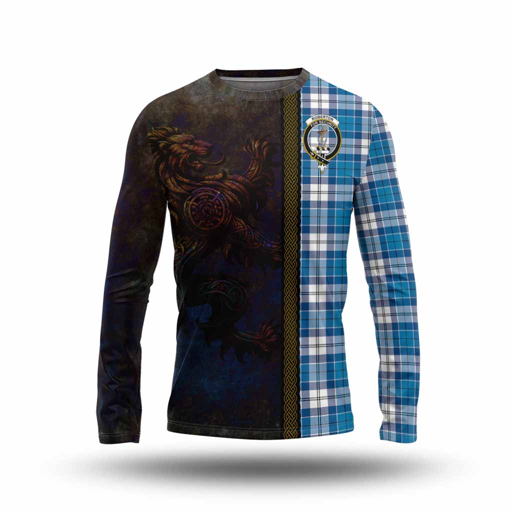 Tartan Vibes Clothing Roberton Tartan Family Crest Long Sleeve T-Shirt Alba Gu Brath Be Brave Lion Ancient Style