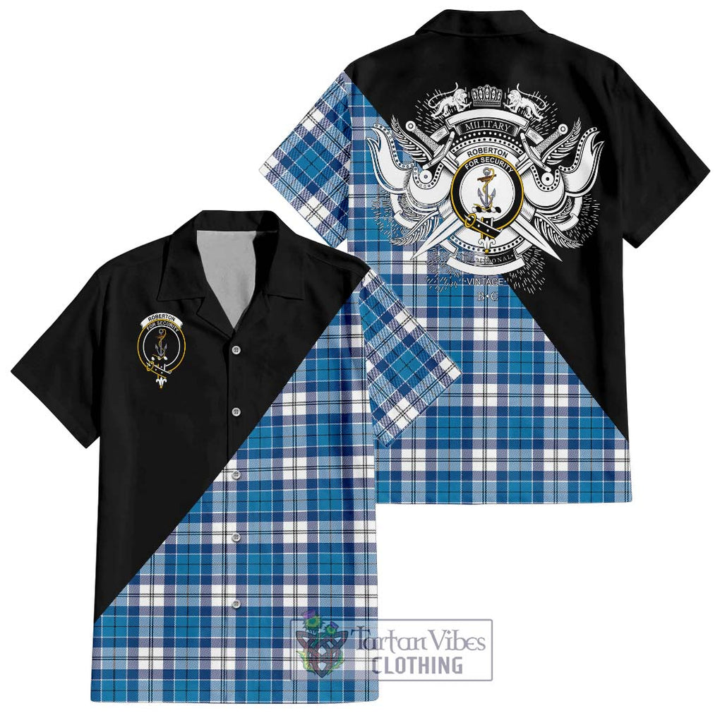 Roberton Tartan Hawaiian Shirt with Family Crest and Military Logo Style Kid - Tartan Vibes Clothing