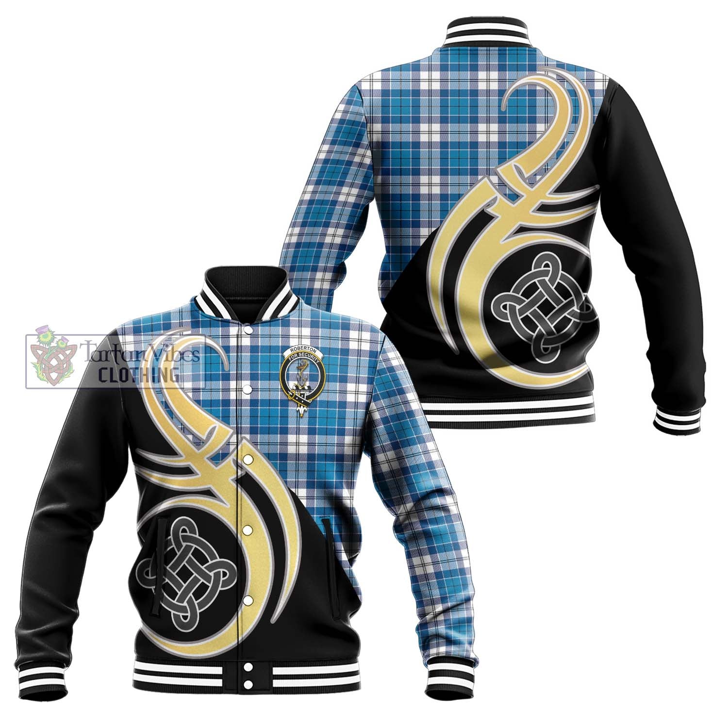 Roberton Tartan Baseball Jacket with Family Crest and Celtic Symbol Style Unisex - Tartan Vibes Clothing