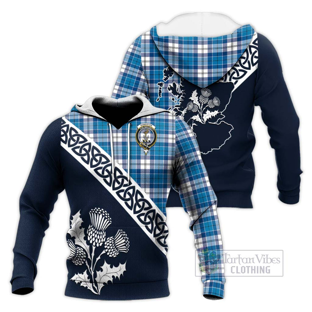 Roberton Tartan Knitted Hoodie Featuring Thistle and Scotland Map Unisex Knitted Pullover Hoodie - Tartan Vibes Clothing