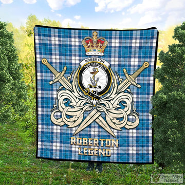 Roberton Tartan Quilt with Clan Crest and the Golden Sword of Courageous Legacy Super King Quilt 91" x 110" - Tartan Vibes Clothing