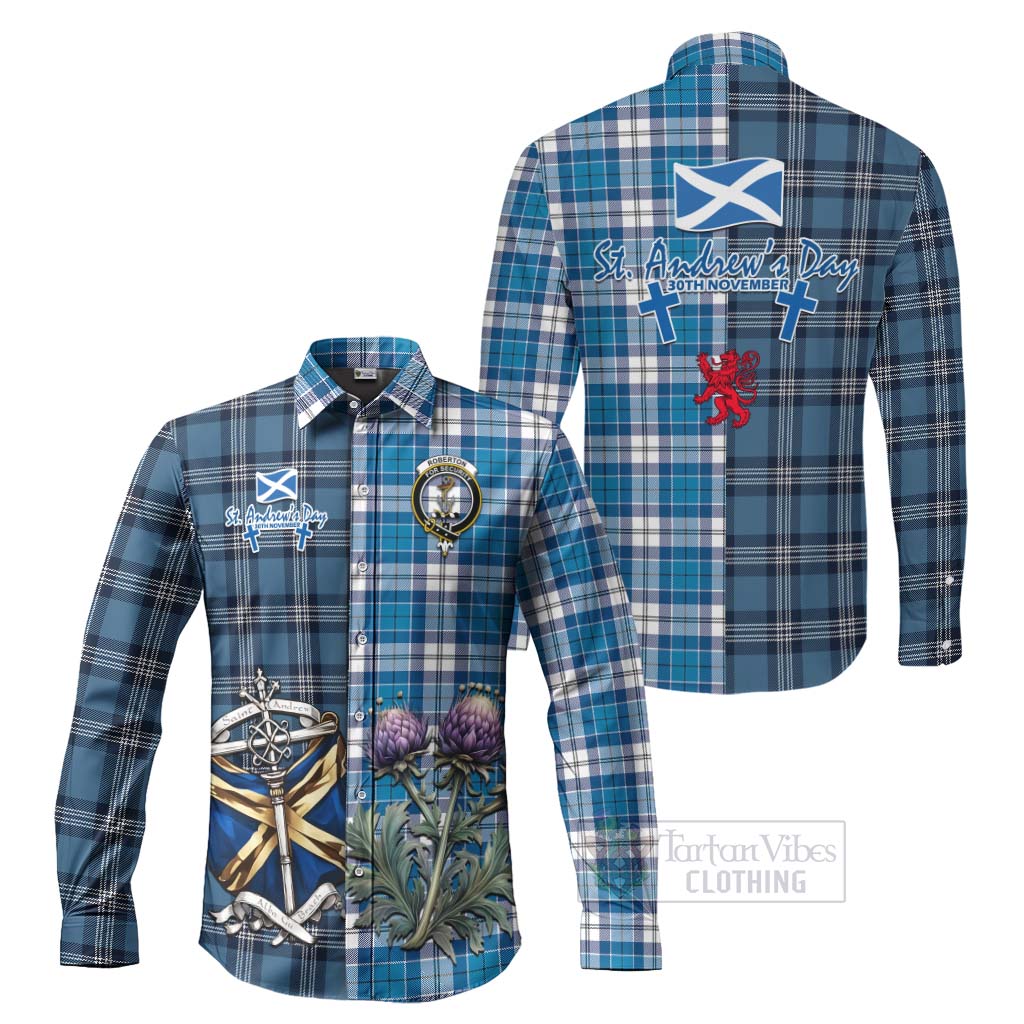 Roberton Tartan Long Sleeve Button Shirt Happy St. Andrew's Day Half Tartan Style Men's Shirt S - Tartan Vibes Clothing