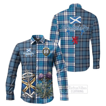 Roberton Tartan Long Sleeve Button Shirt Happy St. Andrew's Day Half Tartan Style Men's Shirt S - Tartan Vibes Clothing