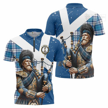 Roberton Tartan Zipper Polo Shirt with Family Crest Scottish Bagpiper Vibes Unisex - Tartan Vibes Clothing