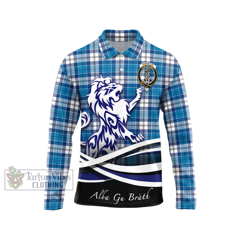 Roberton Tartan Long Sleeve Polo Shirt with Alba Gu Brath Regal Lion Emblem Unisex - Tartan Vibes Clothing