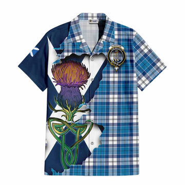Tartan Vibes Clothing Roberton Tartan Family Crest Short Sleeve Button Shirt Scottish Thistle Celtic Inspired