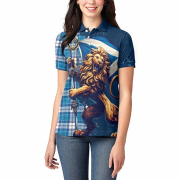 Roberton Tartan Family Crest Women's Polo Shirt with Scottish Majestic Lion Women - Tartan Vibes Clothing