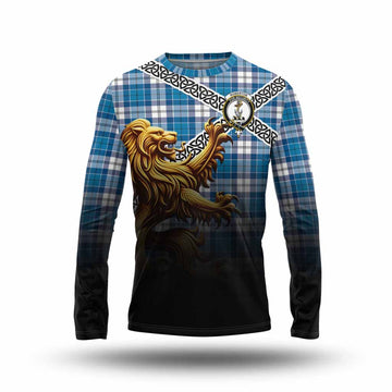 Roberton Crest Tartan Long Sleeve T-Shirt with Golden Lion Emblem Celtic Style Unisex - Tartan Vibes Clothing