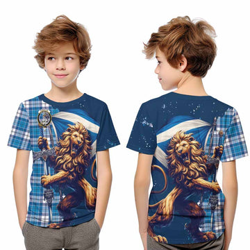Roberton Tartan Family Crest Kid T-Shirt with Scottish Majestic Lion Youth XL Size14 - Tartan Vibes Clothing