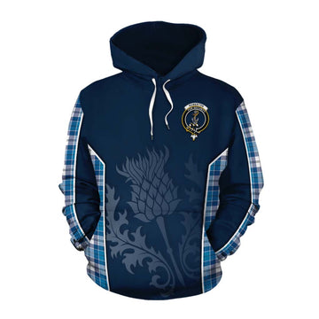 Tartan Vibes Clothing Roberton Tartan Cotton Hoodie with Family Crest and Scottish Thistle Vibes Sport Style