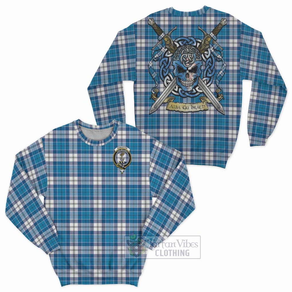 Roberton Tartan Sweatshirt with Family Crest Celtic Skull Style Unisex - Tartan Vibes Clothing