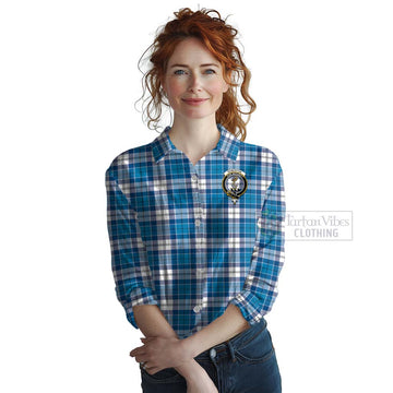 Roberton Tartan Women's Casual Shirt with Family Crest Celtic Skull Style Female - Tartan Vibes Clothing