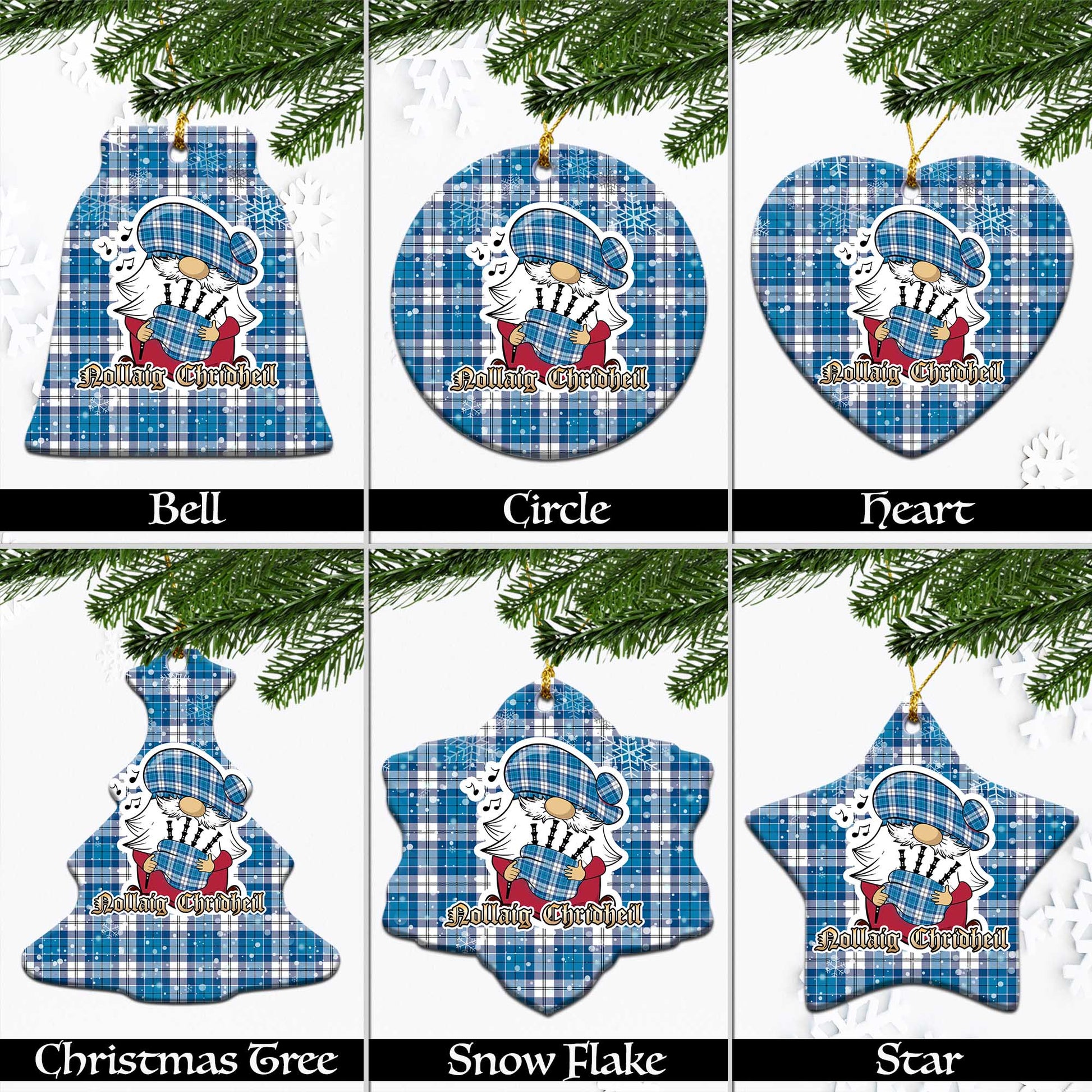 Roberton Tartan Christmas Ceramic Ornaments with Scottish Gnome Playing Bagpipes Ceramic - Tartan Vibes Clothing