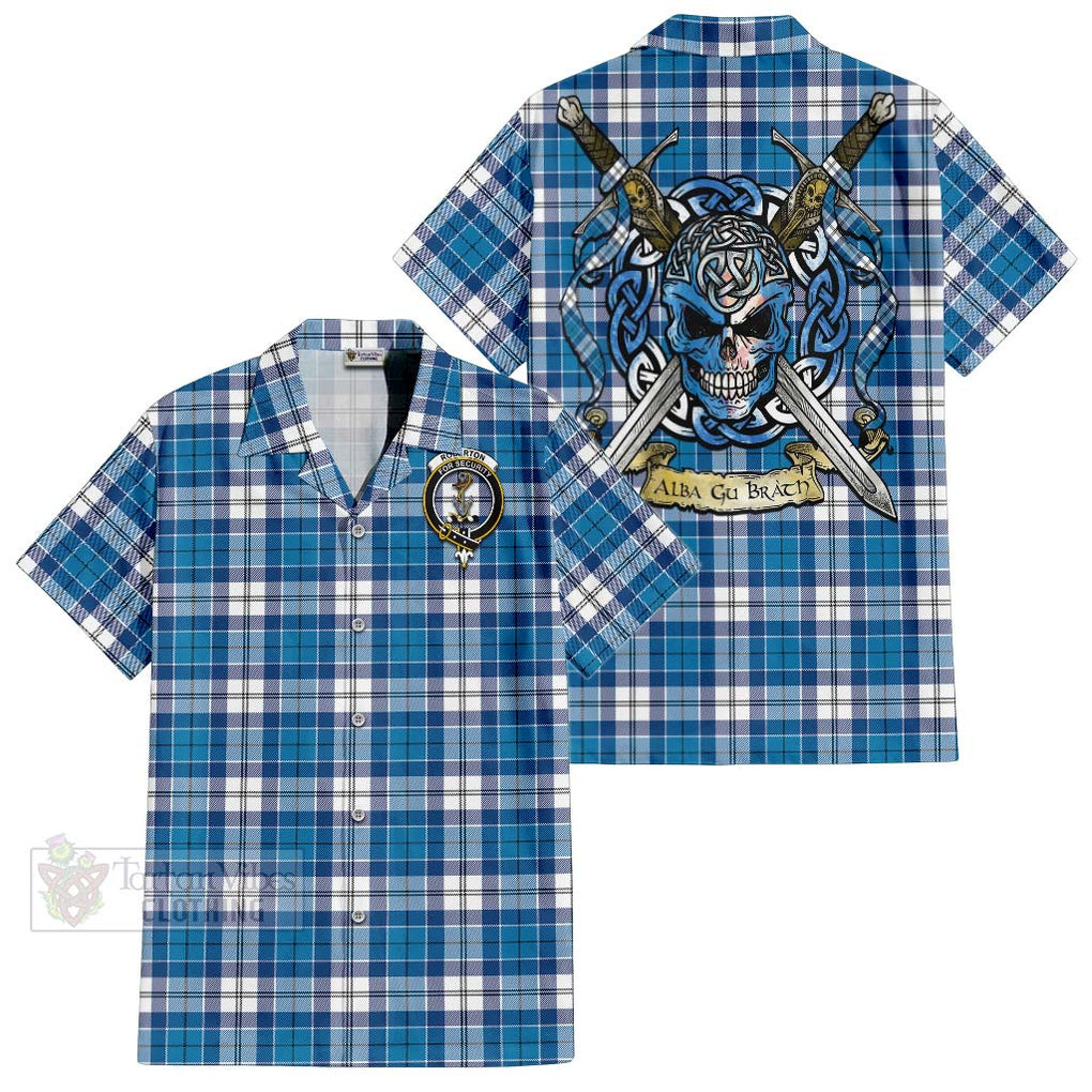 Roberton Tartan Hawaiian Shirt with Family Crest Celtic Skull Style Kid - Tartan Vibes Clothing