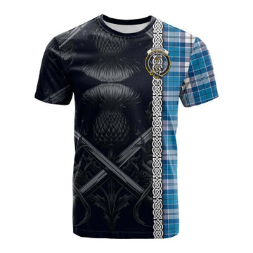 Tartan Vibes Clothing Roberton Tartan Cotton T-shirt with Family Crest Cross Sword Thistle Celtic Vibes