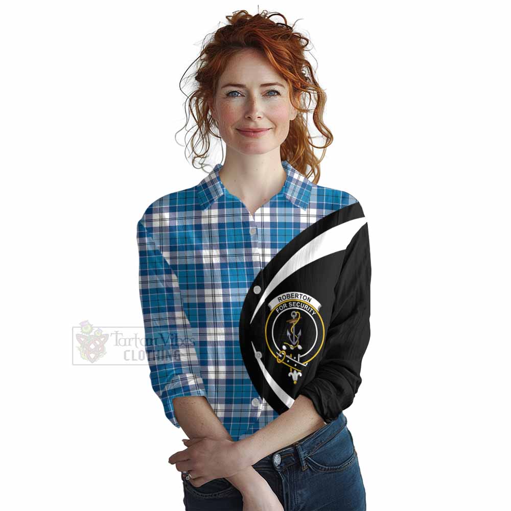 Roberton Tartan Women's Casual Shirt with Family Crest Circle Style Female - Tartan Vibes Clothing