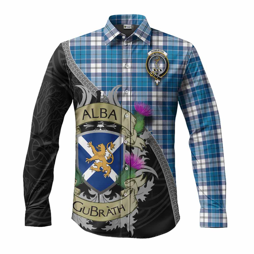 Roberton Tartan Family Crest Long Sleeve Button Shirt Lion Rampant Royal Thistle Shield Celtic Inspired Men's Shirt S - Tartan Vibes Clothing
