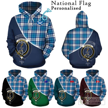 Roberton Tartan Hoodie with Personalised National Flag and Family Crest Half Style Zip Hoodie - Tartan Vibes Clothing