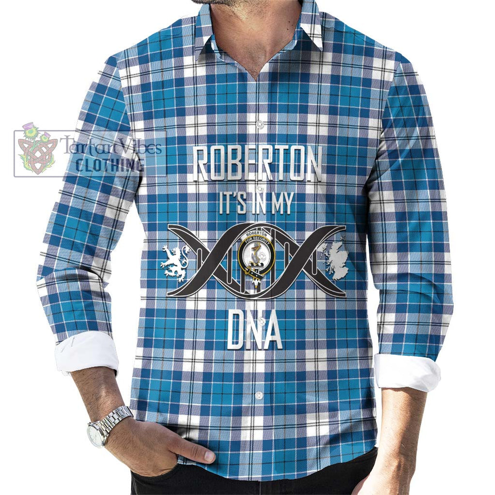 Roberton Tartan Long Sleeve Button Shirt with Family Crest DNA In Me Style Men's Shirt S - Tartanvibesclothing Shop