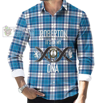 Roberton Tartan Long Sleeve Button Shirt with Family Crest DNA In Me Style Men's Shirt S - Tartanvibesclothing Shop