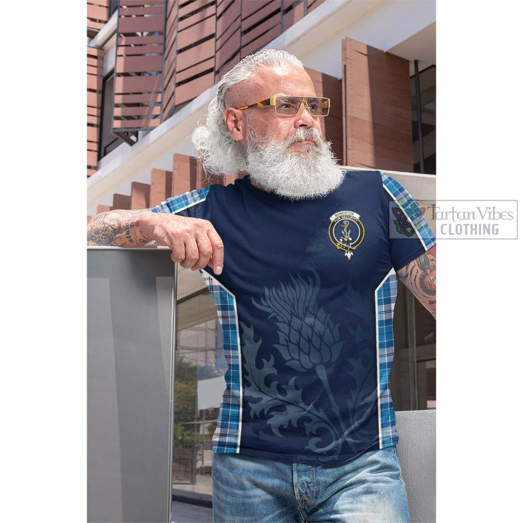 Tartan Vibes Clothing Roberton Tartan Cotton T-shirt with Family Crest and Scottish Thistle Vibes Sport Style