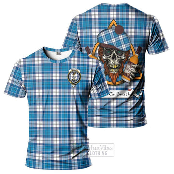 Roberton Tartan T-Shirt with Family Crest and Bearded Skull Holding Bottles of Whiskey Kid's Shirt - Tartan Vibes Clothing