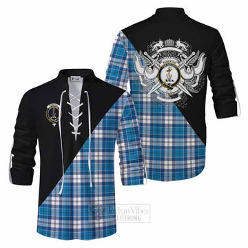 Roberton Tartan Ghillie Kilt Shirt with Family Crest and Military Logo Style Men - Tartan Vibes Clothing