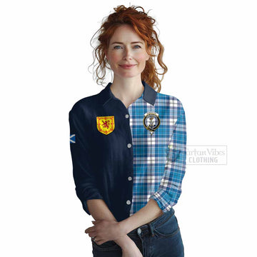 Roberton Tartan Women's Casual Shirt Alba with Scottish Lion Royal Arm Half Style Female - Tartan Vibes Clothing