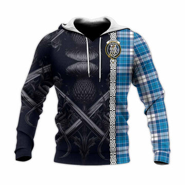 Roberton Tartan Knitted Hoodie with Family Crest Cross Sword Thistle Celtic Vibes Unisex Knitted Pullover Hoodie - Tartan Vibes Clothing