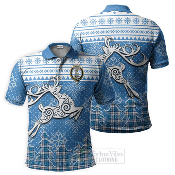 Tartan Vibes Clothing Roberton Clan Christmas Polo Shirt Celtic Reindeer Style