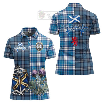 Roberton Tartan Women's Polo Shirt Happy St. Andrew's Day Half Tartan Style Women - Tartan Vibes Clothing