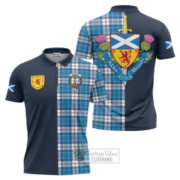Roberton Tartan Zipper Polo Shirt Alba with Scottish Lion Royal Arm Half Style Unisex - Tartan Vibes Clothing